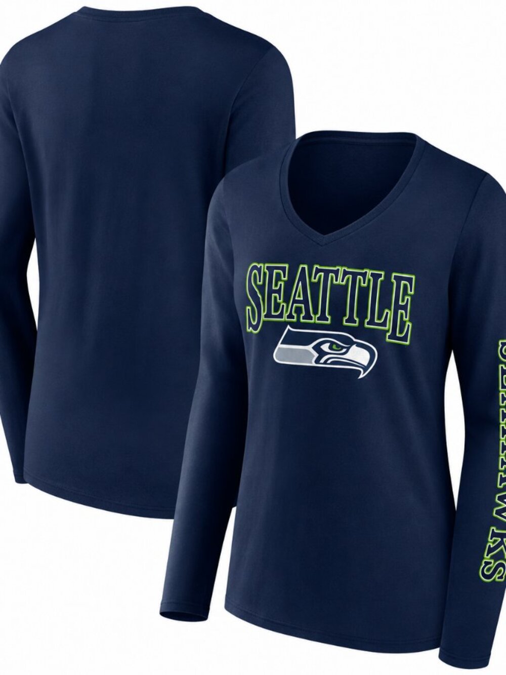 Women's Fanatics Seattle Seahawks Wordmark Long Sleeve V-Neck T-Shirt